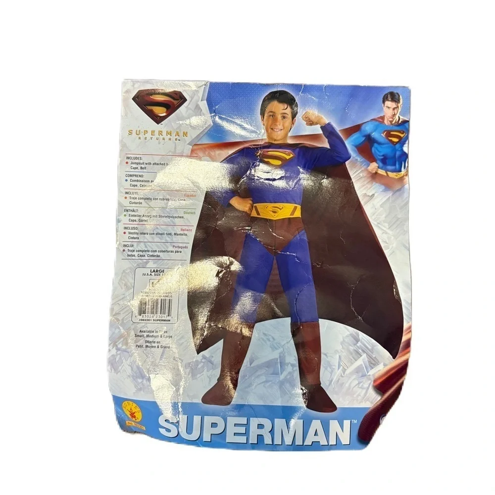 Superman Kids Costume W/ Cape Large Blue Red Super Hero Halloween